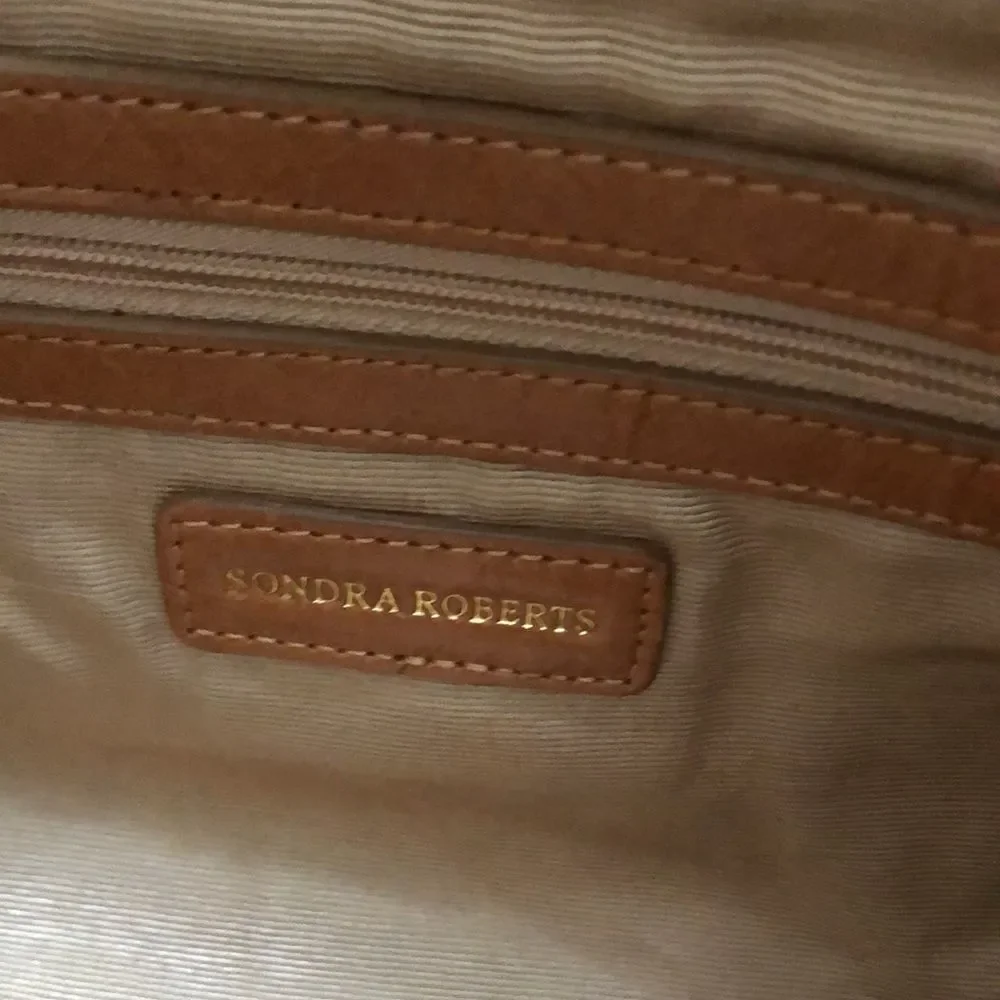 Sondra Roberts Tan, Brown & White Hobo Bag with Haircalf Accents